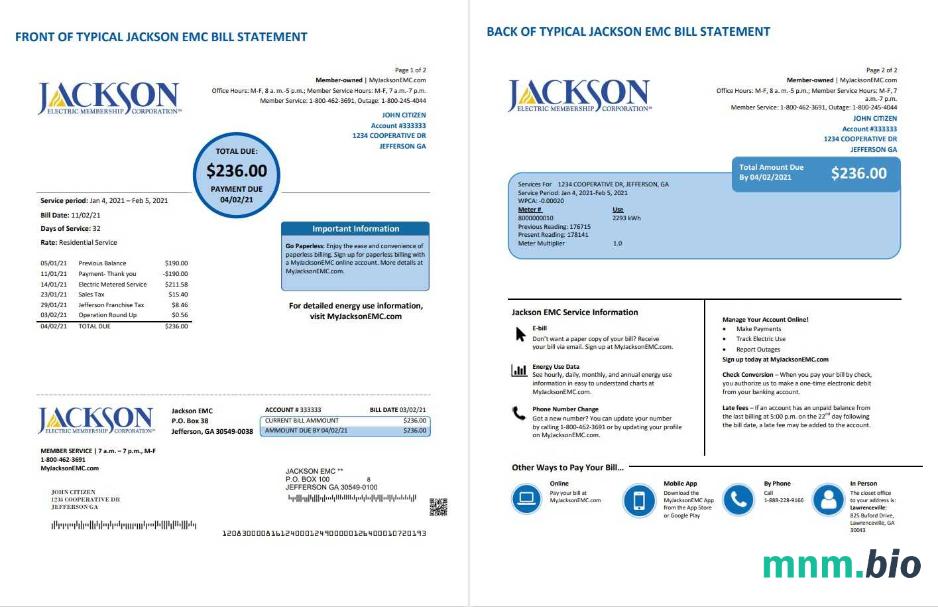 USA Georgia JACKSON EMC rachunek za media szablon w formacie Word i PDF (2 strony)